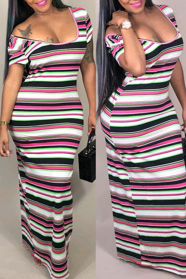 Lovely Casual U Neck Striped Multicolor Ankle Length Printed Dress