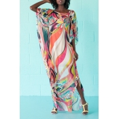 Lovely Stylish O Neck Printed Multicolor Cover-up