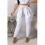Lovely Stylish High Waist Lace-up White Jeans