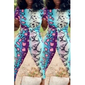 Lovely Casual Printed Patchwork Blue Two-piece Pan