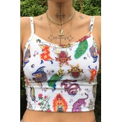 Lovely Casual Printed White Tank Top