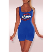 Lovely Casual Letter Printed Blue One-piece Romper