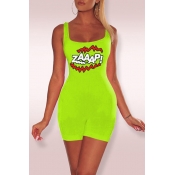 Lovely Casual Letter Printed Green One-piece Rompe