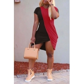 Lovely Casual O Neck Patchwork Black Asymmetrical 