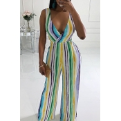 Lovely Chic V Neck Striped One-piece Jumpsuit(With