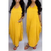 Lovely Casual U Neck Yellow Ankle Length Dress