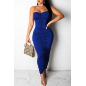 Lovely Casual Off The Shoulder Drape Design Blue A