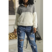 Lovely Leisure Mandarin Collar Long Sleeves Patchw