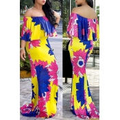 Lovely Stylish Off The Shoulder Printed Patchwork 