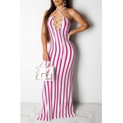 Lovely Sexy Halter Neck Striped Hollow-out Rose Re
