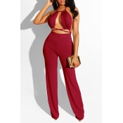 Lovely Sexy Backless Wine Red One-piece Jumpsuit