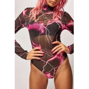 Lovely Sexy Printed See-through Multicolor Bodysui