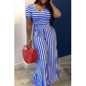 Lovely Casual Striped Printed Blue Two-piece Pants