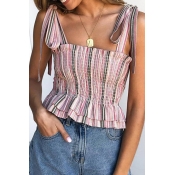 Lovely Sweet Spaghetti Straps Striped Light Pink T