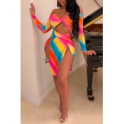 Lovely Sexy Off The Shoulder Split Multicolor Mini