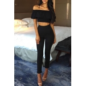 Lovely Stylish Off The Shoulder Ruffle Design Blac