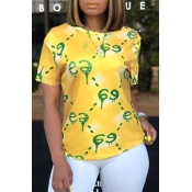 Lovely Casual O Neck Printed Yellow T-shirt