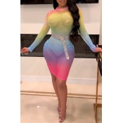 Lovely Sexy O Neck See-through Multicolor Mini Dre