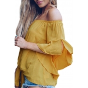 Lovely Stylish Off The Shoulder Yellow Blouse
