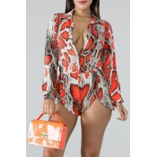 Lovely Stylish Snakeskin Pattern Printed Red One-p