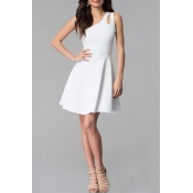 Lovely Stylish One Shoulder Hollow-out White Mini 
