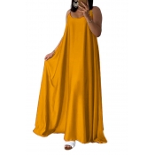 Lovely Casual U Neck Yellow Ankle Length Dress