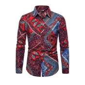 Lovely Stylish Turndown Collar Printed Red Shirt