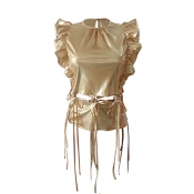 Lovely Casual Flounce Design Gold Blouse