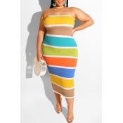 Lovely Sweet Off The Shoulder Striped Multicolor M