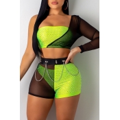 Lovely Sexy One Shoulder Gauze Patchwork Green Two