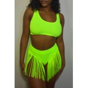 Lovely Tassel Design Green Two-piece Swimwear