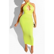 Lovely Sexy Hollow-out Green Ankle Length Prom Dre