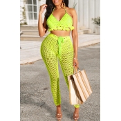 Lovely Halter Neck Hollow-out YellowTwo-piece Swim