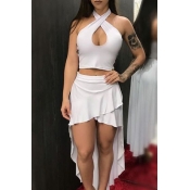 Lovely Sexy Hollow-out White Two-piece Skirt Set