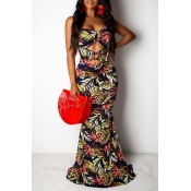 Lovely Sexy Off The Shoulder Printed Hollow-out Da