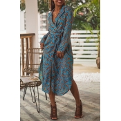 Lovely Stylish V Neck Printed Multicolor Mid Calf 