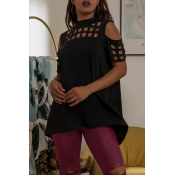 Lovely Casual Hollow-out Asymmetrical Black Blouse