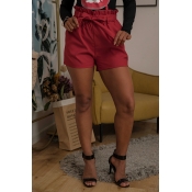 Lovely Casual High Waist Lace-up Red Shorts