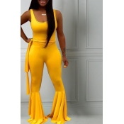 Lovely Casual U Neck Yellow One-piece Jumpsuit