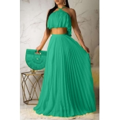 Lovely Casual Off The Shoulder Green Two-piece Ski