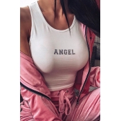 Lovely Casual Letter Printed White Camisole