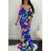 Lovely Sexy Off The Shoulder Floral Printed Multic