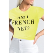 Lovely Casual O Neck Letter Printed Yellow T-shirt