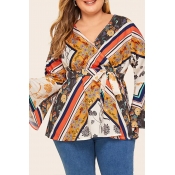 Lovely Casual V Neck Printed Multicolor Plus Size 