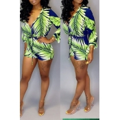 Lovely Casual Plants Printed Green One-piece Rompe