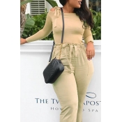 Lovely Casual Bandage Design Apricot Sweaters