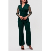Lovely Trendy Patchwork Green One-Piece Jumpsuit