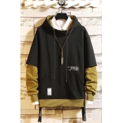 Lovely Casual Hooded Collar Patchwork Black Hoodie