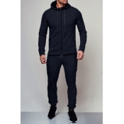 Lovely Casual Hooded Collar Navy Blue Two-piece Pa