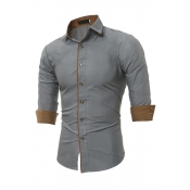 Lovely Casual Turndown Collar Buttons Design Grey 